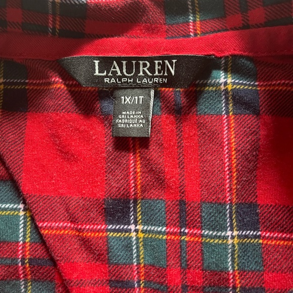 Lauren Ralph Lauren Red Plaid Button Down Sleep Shirt Size 1X - Picture 5 of 9